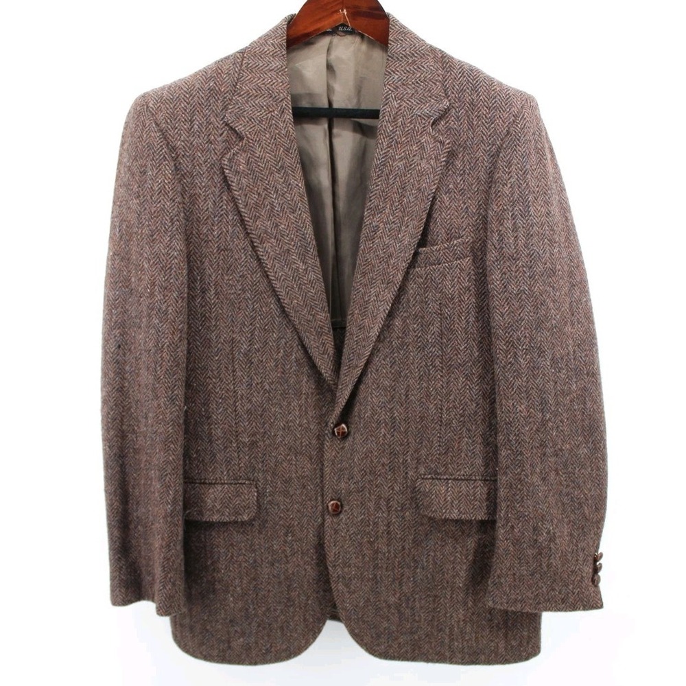Austin Manor Hampshire Wool Tweed Blazer Men's 42R Leather Buttons Union Mad USA
